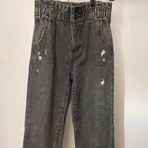 SO Charcoal Gray Black Grunge High-Waisted Jeans with Elastic Waist